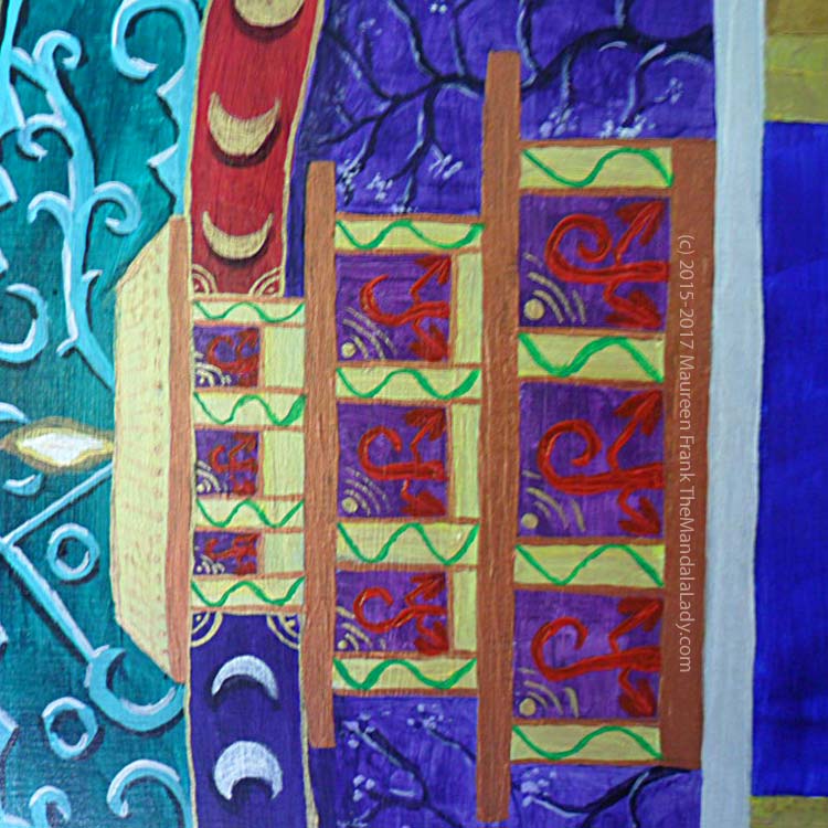 Archangel #1 Mandala: 18 - green vine going up columns in purple temple