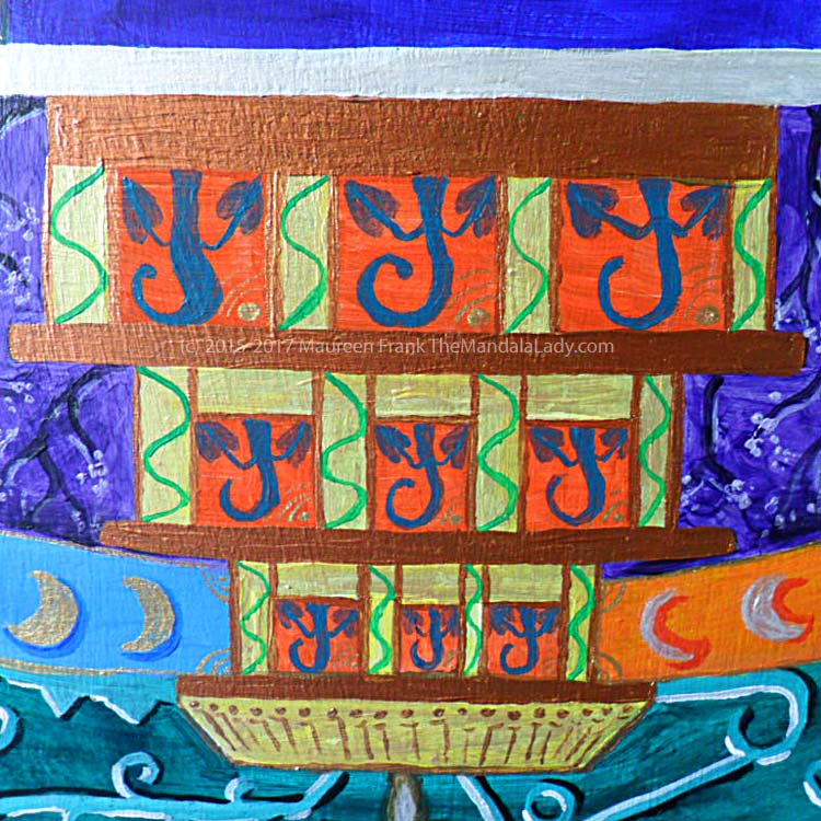 Archangel #1 Mandala: 19 - green vine going up columns in red temple